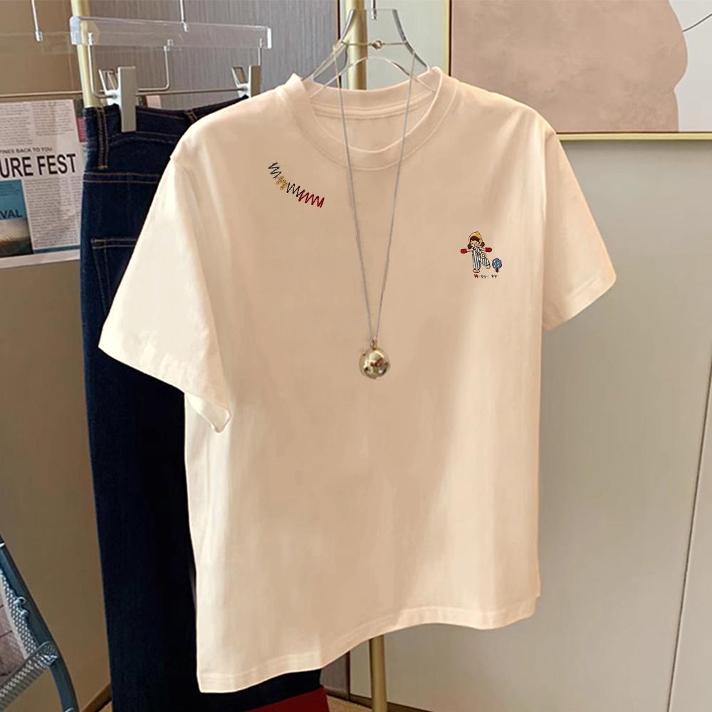 2025 summer new design white short-sleeved t-shirt women's loose and versatile casual small t-shirt top trendy