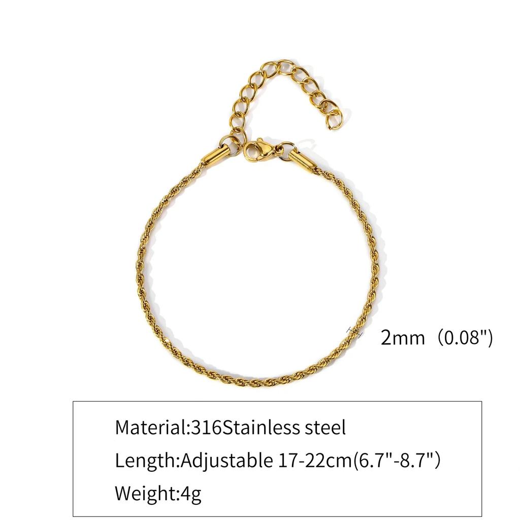 2-5MM Stainless Steel Bracelet For Women Men Gold Color Twist Rope Chain Bangle With Extended Chain Waterproof Party Jewelry