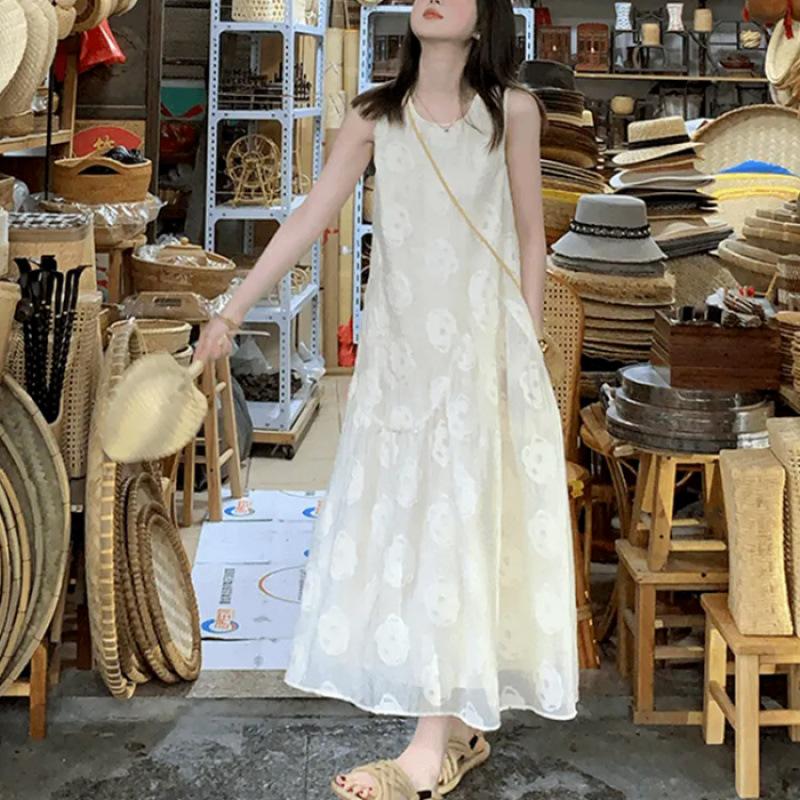 New solid color sleeveless vest dress women s summer niche design apricot dress S