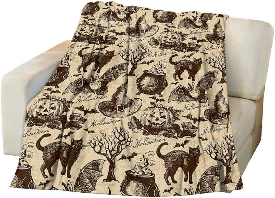 1PC Halloween Throw Blanket Pumpkin Skull Bats Witch Black Cats Thin Blanket Gifts for Couch Bed Car Home Camping All Season Use