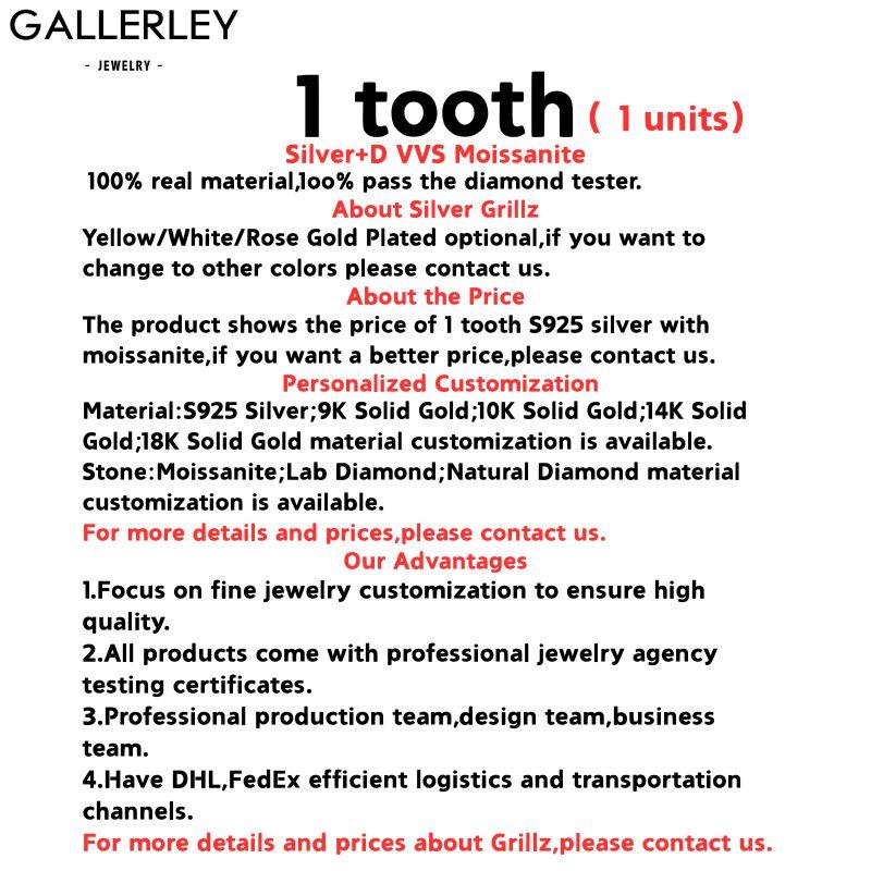 Design Made Open Face Teeth Grillz Jewelry Vvs Moissanite Diamond  925 Sterling Silver Hip-hop Iced Out Grillz for Men
