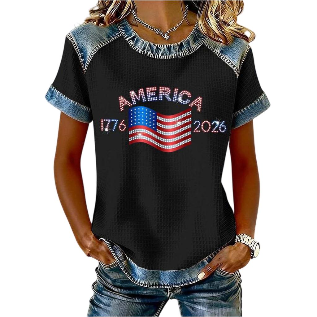 Womens Patriotic Shirts Casual Short Sleeve Top Patriotic Shirt for Women America Flag Print 4th of July T Shirts Women Tshirt
