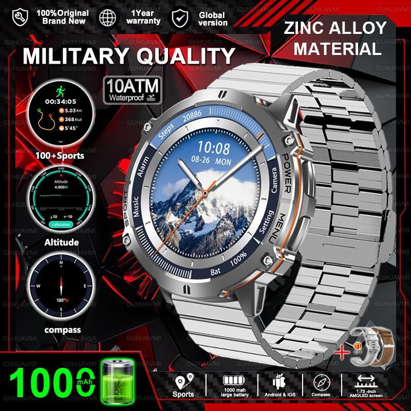 New Military 1000mAh Battery Smart Watch HD AMOLED Screen GPS track 10ATM Waterproof Compass BT Call Sports Smartwatch Men