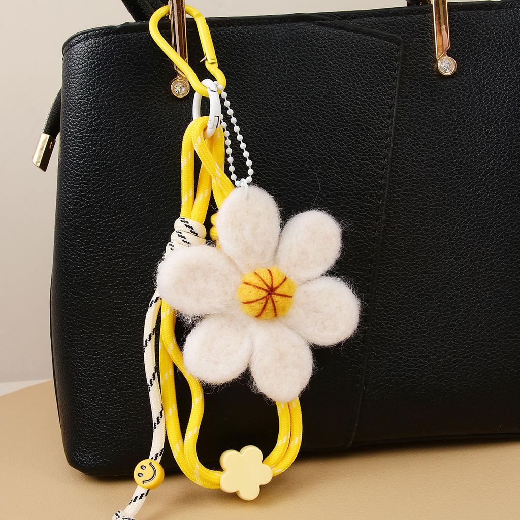 Handmade Nepalese wool felt cute fringed smiley face sun flower daisy women's bag pendant car hanging keychain