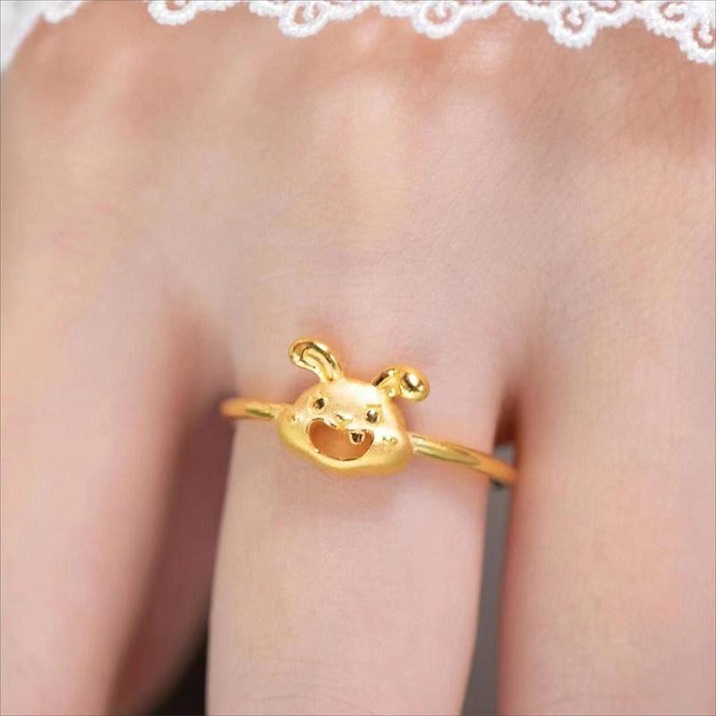 

Регулируемое золотое милое цветное кольцо с кроликом и очаровательным улыбающимся лицом для женщин