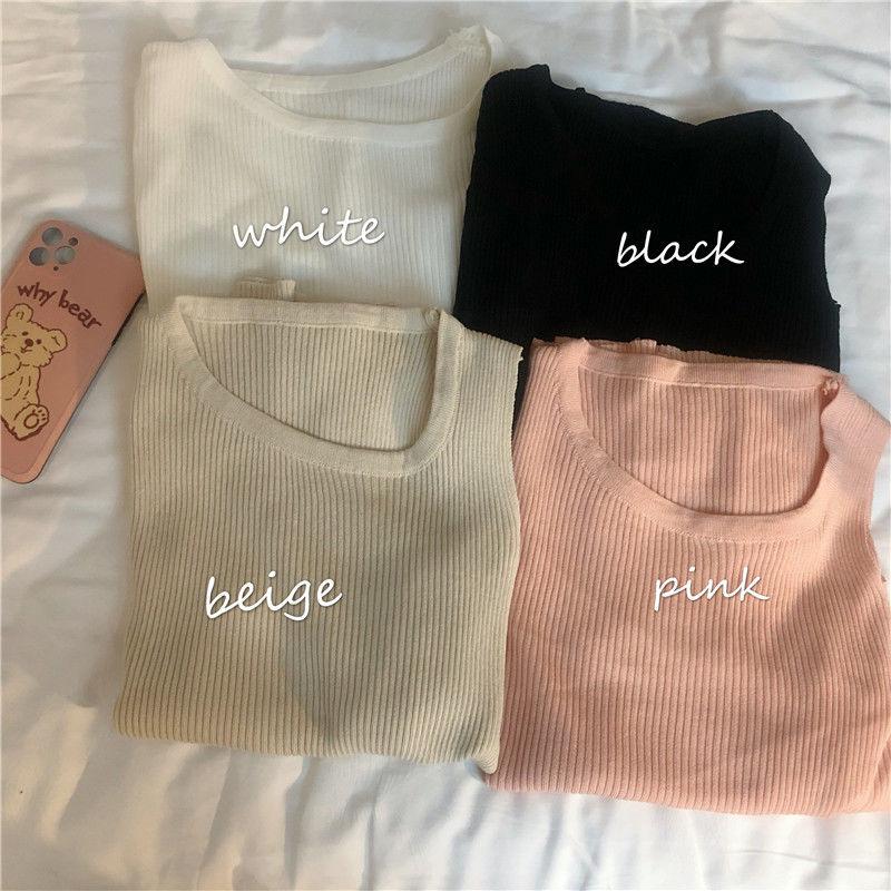 

Новый корейский вариант тонкого свитера знаменитости из интернета для женщин, с короткими рукавами, круглым вырезом, приталенная базовая рубашка, топ с открытыми плечами, трендовый One size бежевый