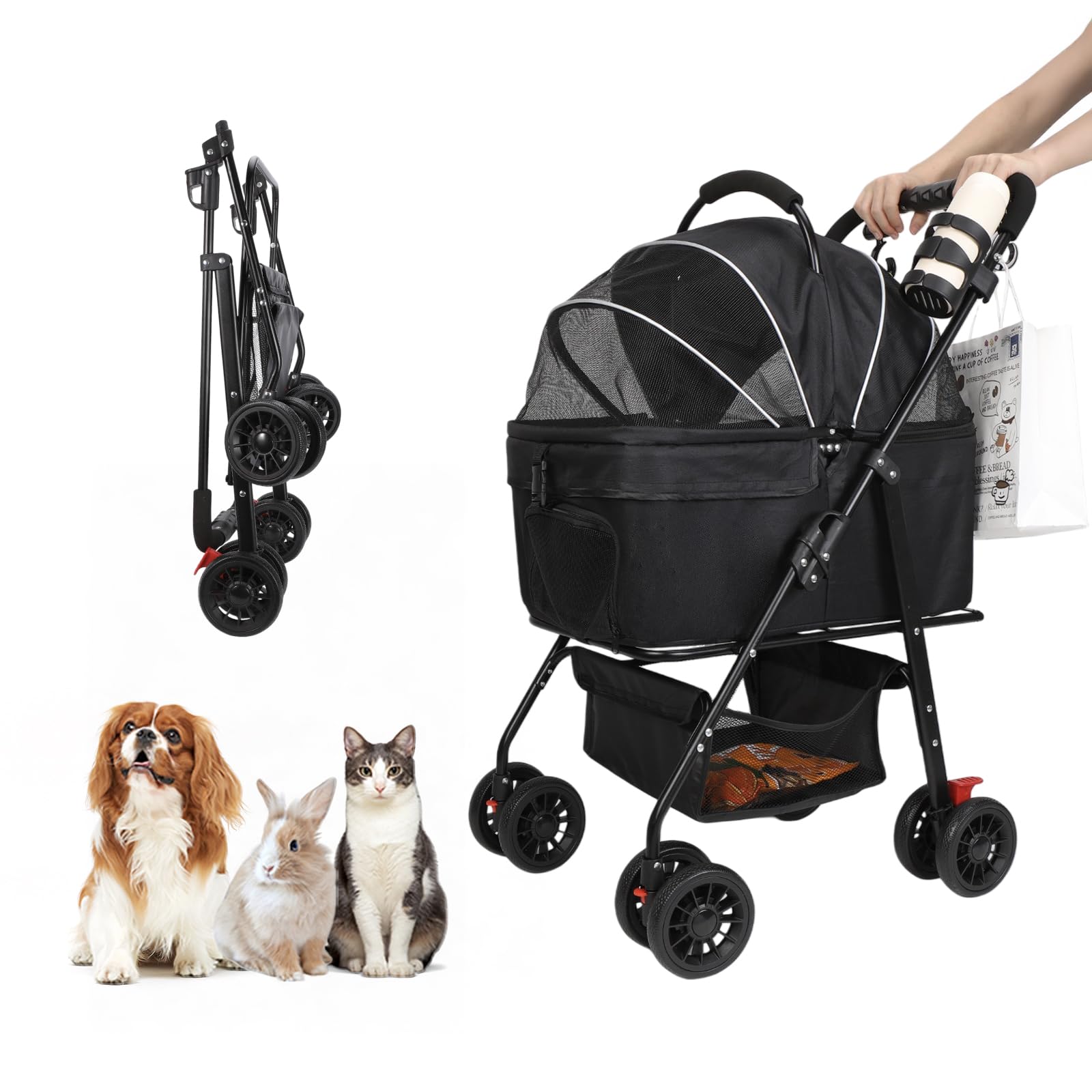 

прогулки еще веселее с вашим питомцем Titiroba Отдельная собака Собака Питомец Полностью Переднее колесо Заднее колесо Грузоподъемность Для нескольких маленьких собак Для одной средней чёрный