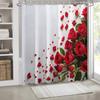 1pc Valentine's Day Red Rose and Green Leaves Print Shower Curtain - High Quality Polyester Fabric with Hook, Machine Washable