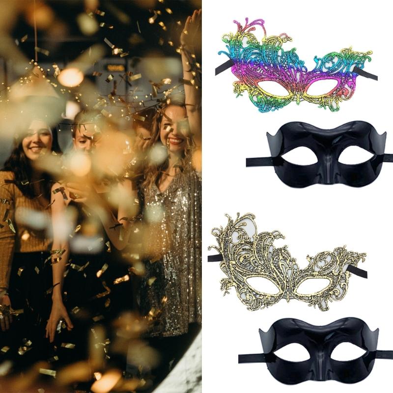 2x Halloween Party Mask for Women Men Masquerade Mask Half Face Mask Evening Prom Mask Lace Eye Mask Mardi Gras Mask-Ins