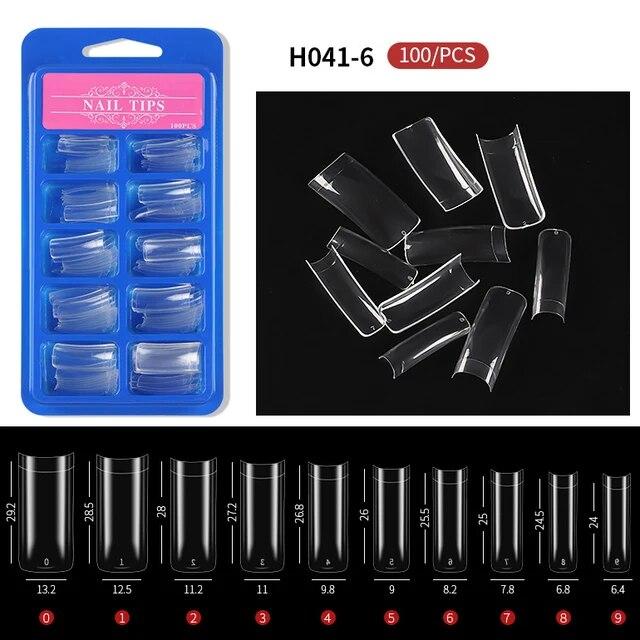 100pcs/box Clear Transparent Seamless Fake Nails Full Coverage False Nails Tips Short T-shaped Full Sticker For Nails Manicures