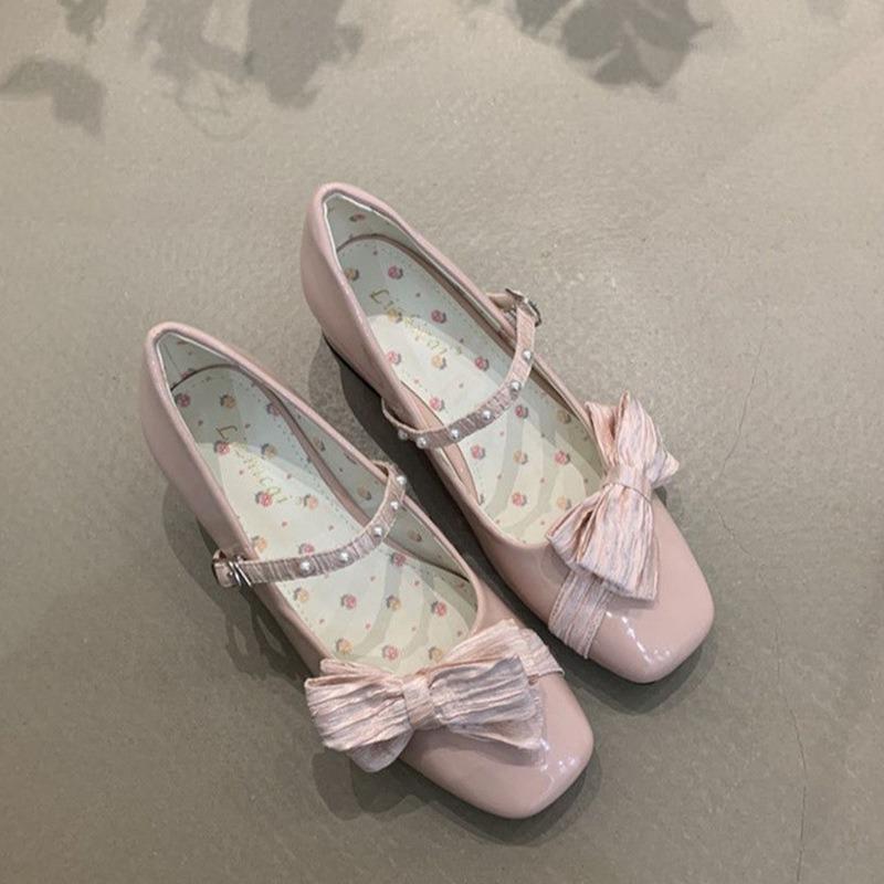 JX Super Fairy Temperament Sweet Thick Heel Small Leather Shoes Summer New Round Head Cute Bow Lo Shoes Mary Jane