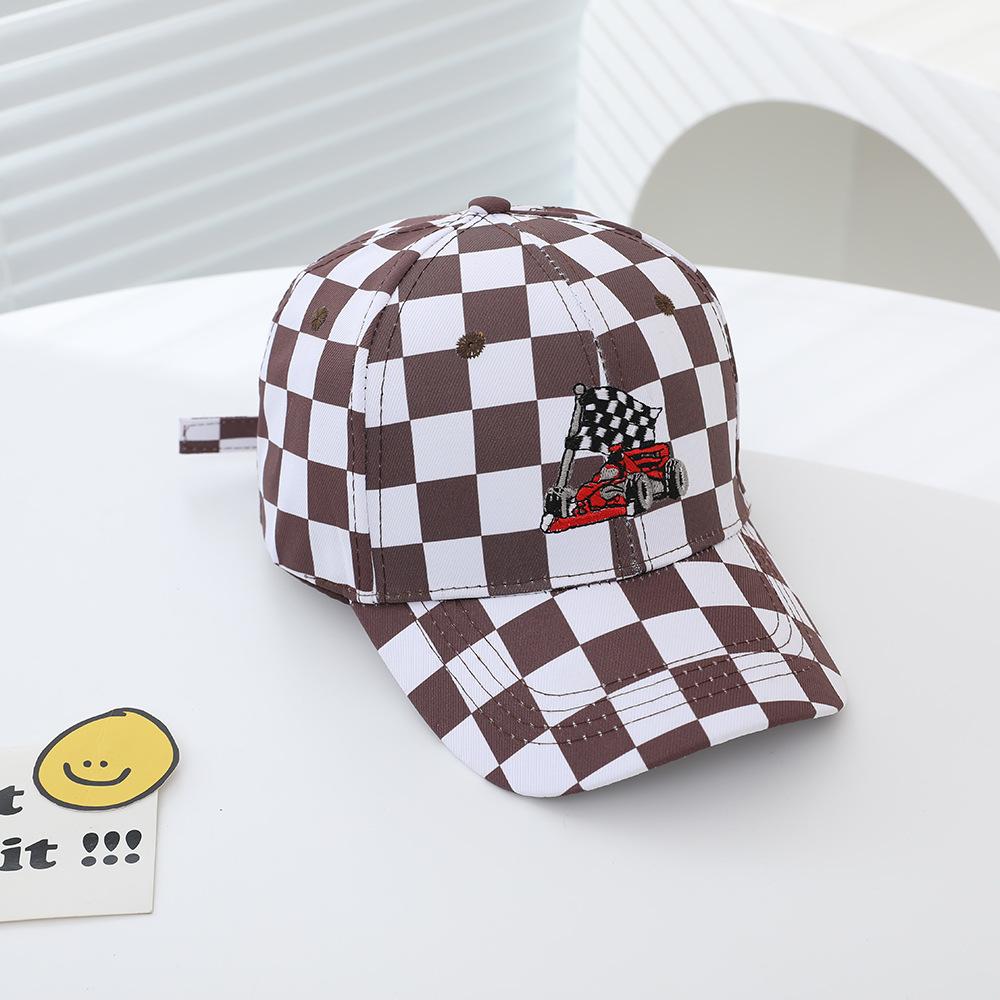 Children'S Hat Formula Racing Baseball Cap Spring And Autumn Boys And Girls Outdoor Sunshade Plaid Printed Cap