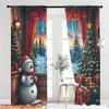 Christmas Tree Forest Snowman Pattern Printed Curtains Window Decorations Home Room Curtain Set Of 2 Made Polyester Washable
