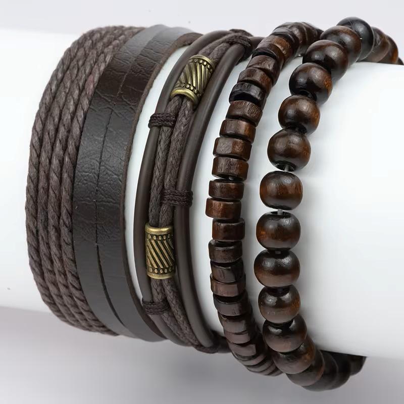 4-delat flerlagers handgjort läderarmbandsset: Retro och Mångsidig Design