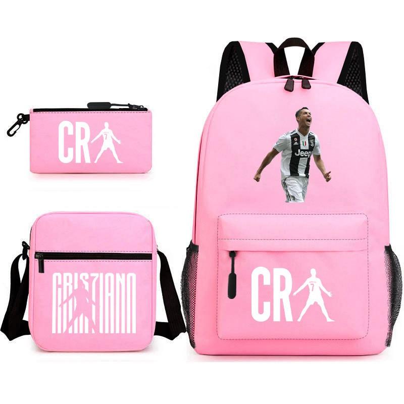 Set Zaino Scolastico Cristiano Ronaldo per Bambini Ragazzi Ragazze 15L Tessuto Oxford Borsa a Doppia Tracolla con Spallacci Imbottiti Traspiranti