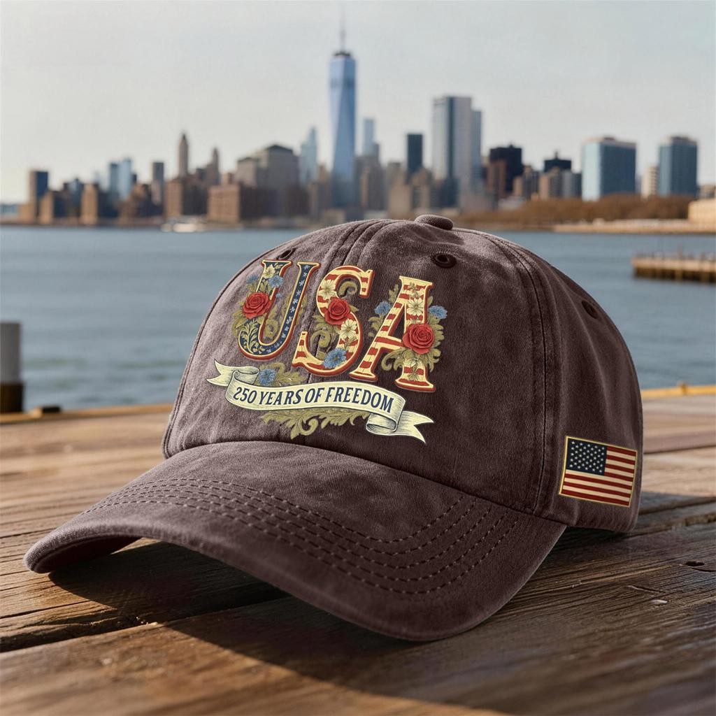 Unisex USA 250th Anniversary Printed Distressed Washed Baseball Cap | Patriotic Vintage Hat For Celebrations