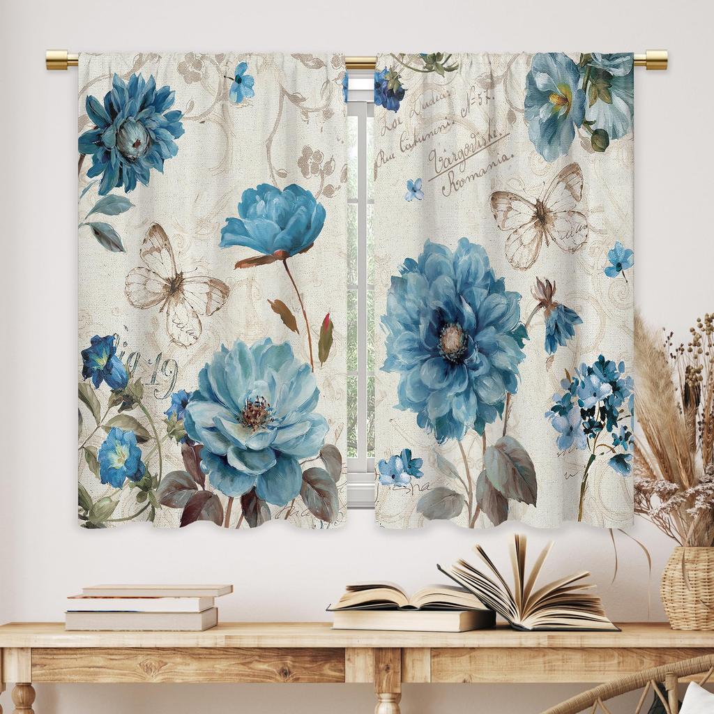 2 Panels Rustic Yellow Floral Kitchen Curtains Farmhouse Bathroom Window Treatment Drapes Cafe Small Bedroom Short Curtains