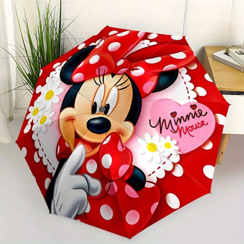 

Disney Mickey Mouse and Minnie Automatic Open/Close Umbrella - Cute Umbrella with Cute Design, Portable 3-Fold Compact Umbrella