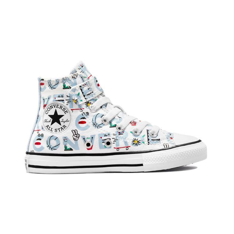 Converse Chuck Taylor All Star Easy-On Personalized Letter Print High Top Kids Canvas Shoes Kids Sneakers White Blue 372940C