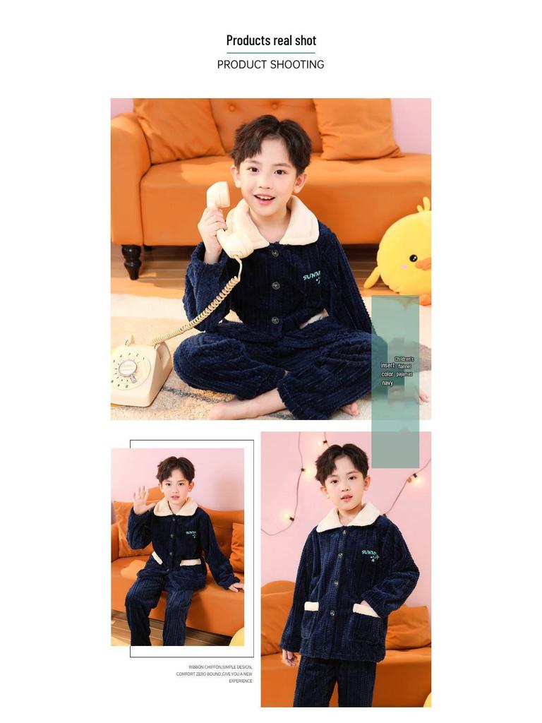 Cozy Coral Fleece Pajamas Set for Kids - Flannel Homewear for Winter