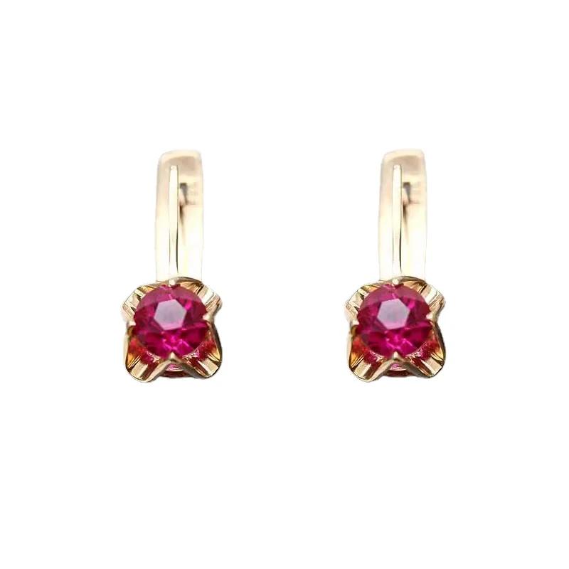 Classic Trend Red Gem Earrings for Women Long-style Copper Plated Rose Gold Vintage Fine Earings Zircon Copper Plated Rose Gold