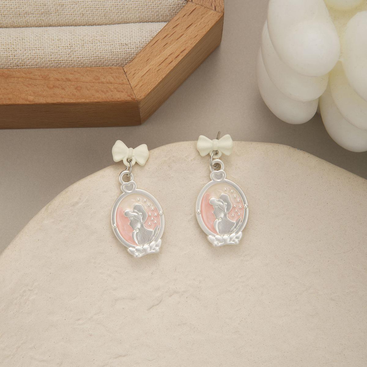 Spring Sweet Girl Stud Earrings Pink Literary Bow Love Earrings Cute Lady Style Earrings