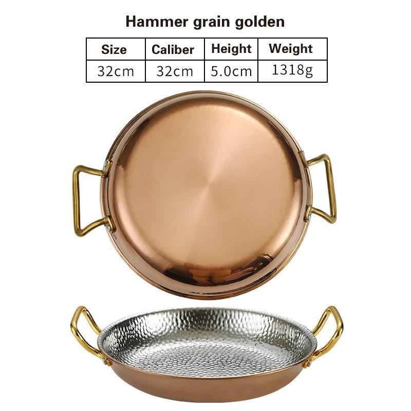 304 stainless steel Spanish seafood rice pot Commercial crayfish plate Flat bottom stewed rice pot Double ear frying pan hotpot