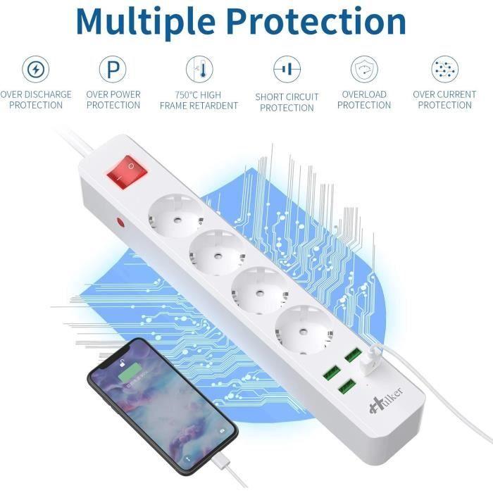 Prise Multiprise - SANAG - 4 Voies - 4 Ports USB - Protection Contre Surcharges - 1,6M