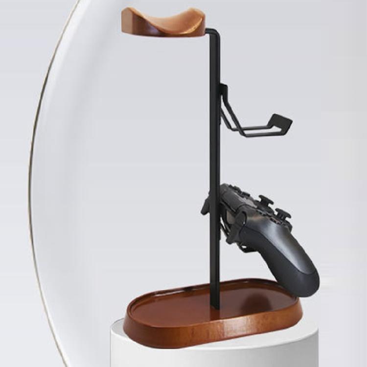 Space Saving Wood And Metal Gaming Headphone Hanger Holder Support Base With Build In Controller Mount