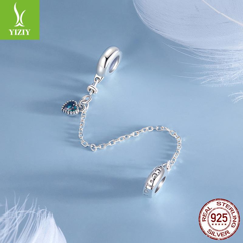 S925 Sterling Silver Beads, Peace And Love Heart Silicone Safety Chain Diy Bracelet Beaded Accessories