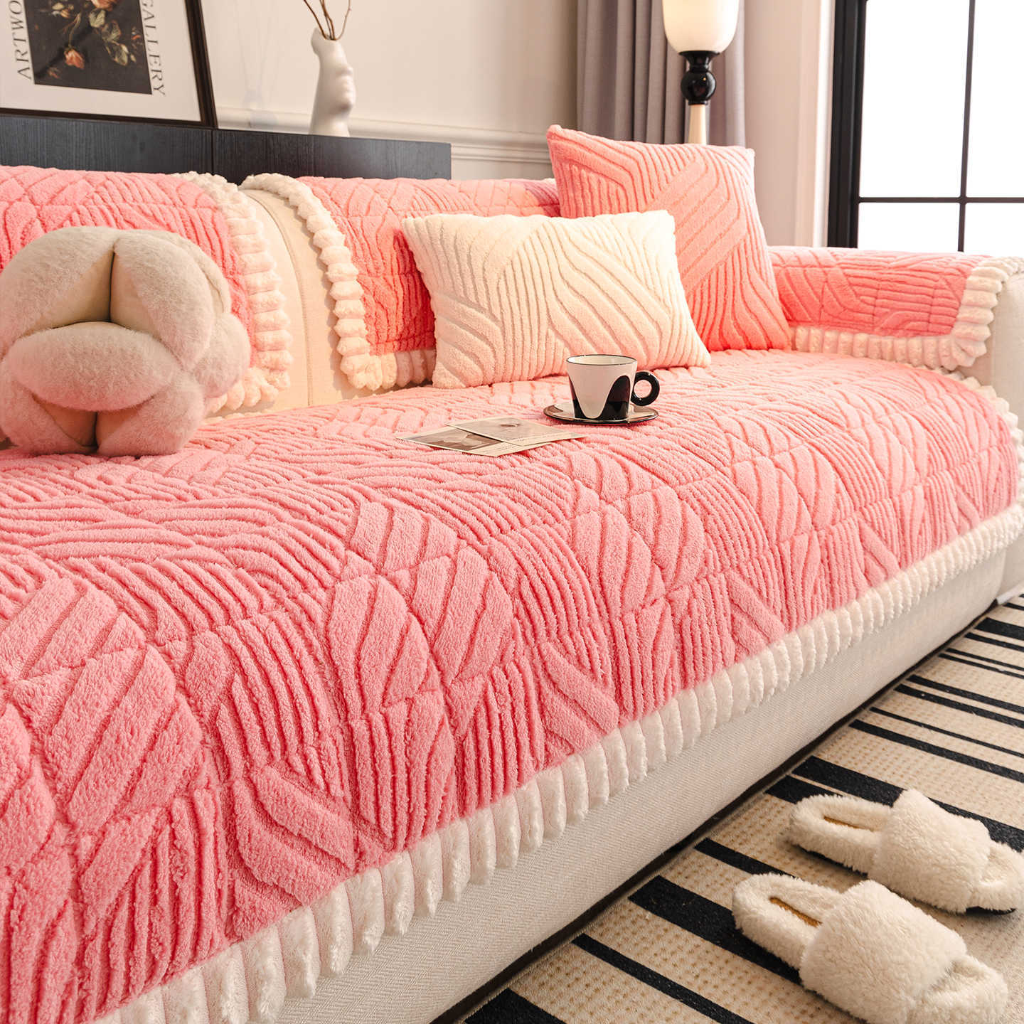 

1PC Nordic Sofa Seat Cover Winter Warm Sofa Mat Slipcovers Pets Kids Anti dirty Corner Couch Cushion Pads for Living Room 1pc 45x45 pillowcase