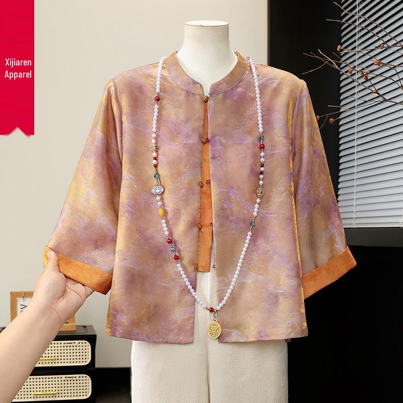 2026 New Chinese Style Spring-Summer Lightweight Jacket for Middle-Aged and Elderly Women - Three-Quarter Sleeve