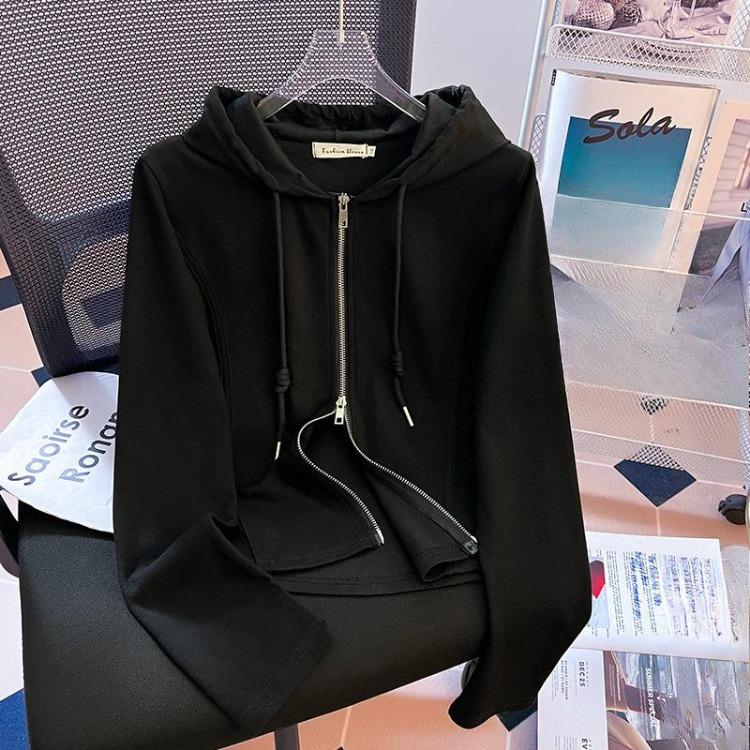 Early Autumn New Loose Thin Hooded Zipper Sweater Jacket