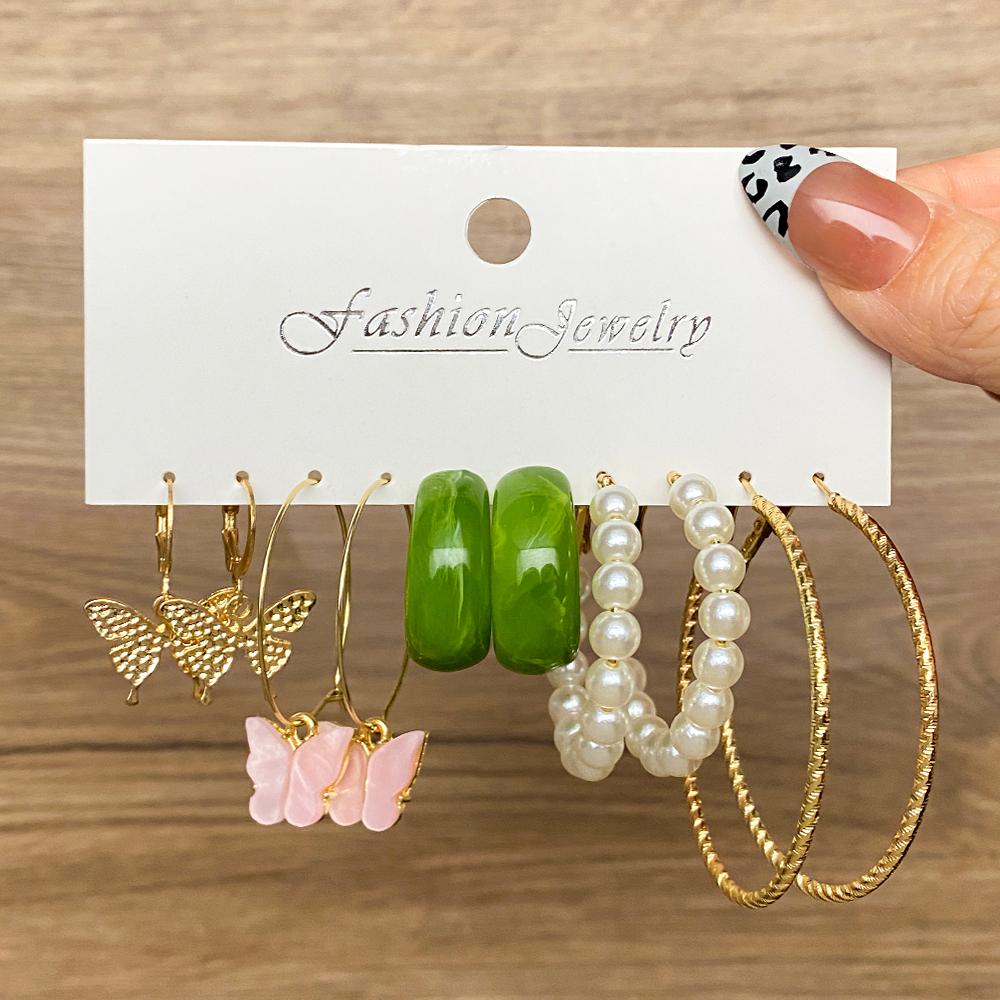 Conjunto de brincos de acrílico para mulheres, brincos pendurados de borboleta dourada punk, conjunto tendência de brincos, joias, presentes