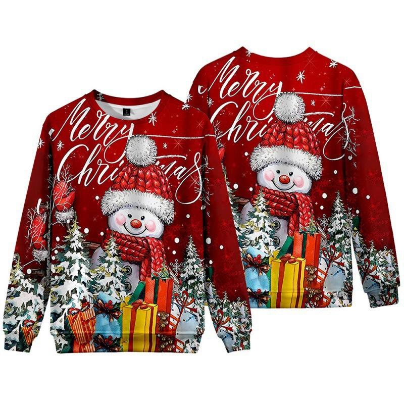 New Christmas Elderly Snowman 3D Digital Casual Round Neck Long Sleeve Men's Women's Hoodies