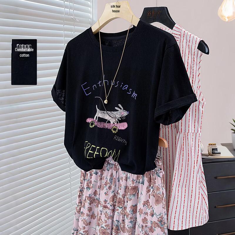 Sibaisha Women s Loose Fit Round Neck Printed Short Sleeve T-shirt S