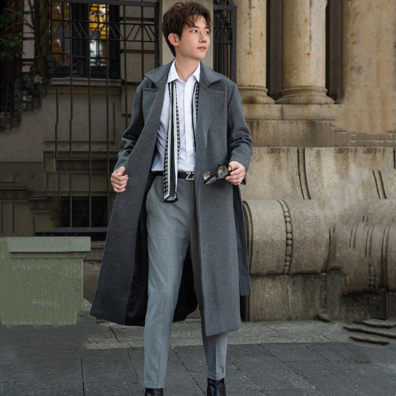 Men's Plus Size Cashmere Business Casual Double-Faced Long Wool Trench Coat