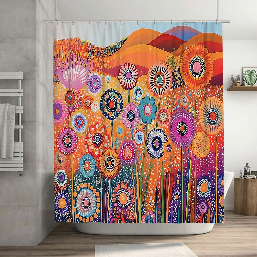 Floral Shower Curtain Vintage Botanical Pattern Waterproof Bathroom Decor Farmhouse Rustic Nature Landscape Art Print