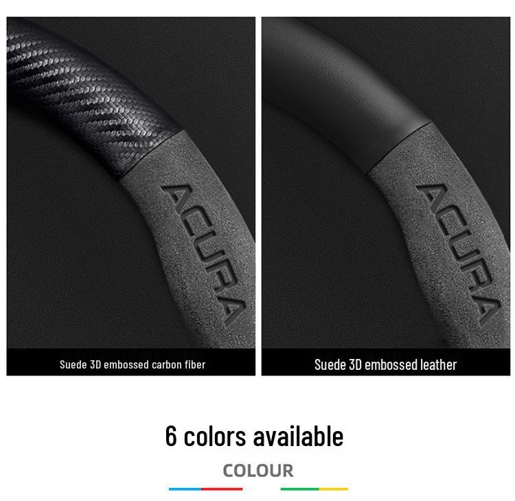 Genuine Leather Carbon Fiber Steering Wheel Cover for Acura - Non-Slip & Breathable, Universal Fit for All Seasons