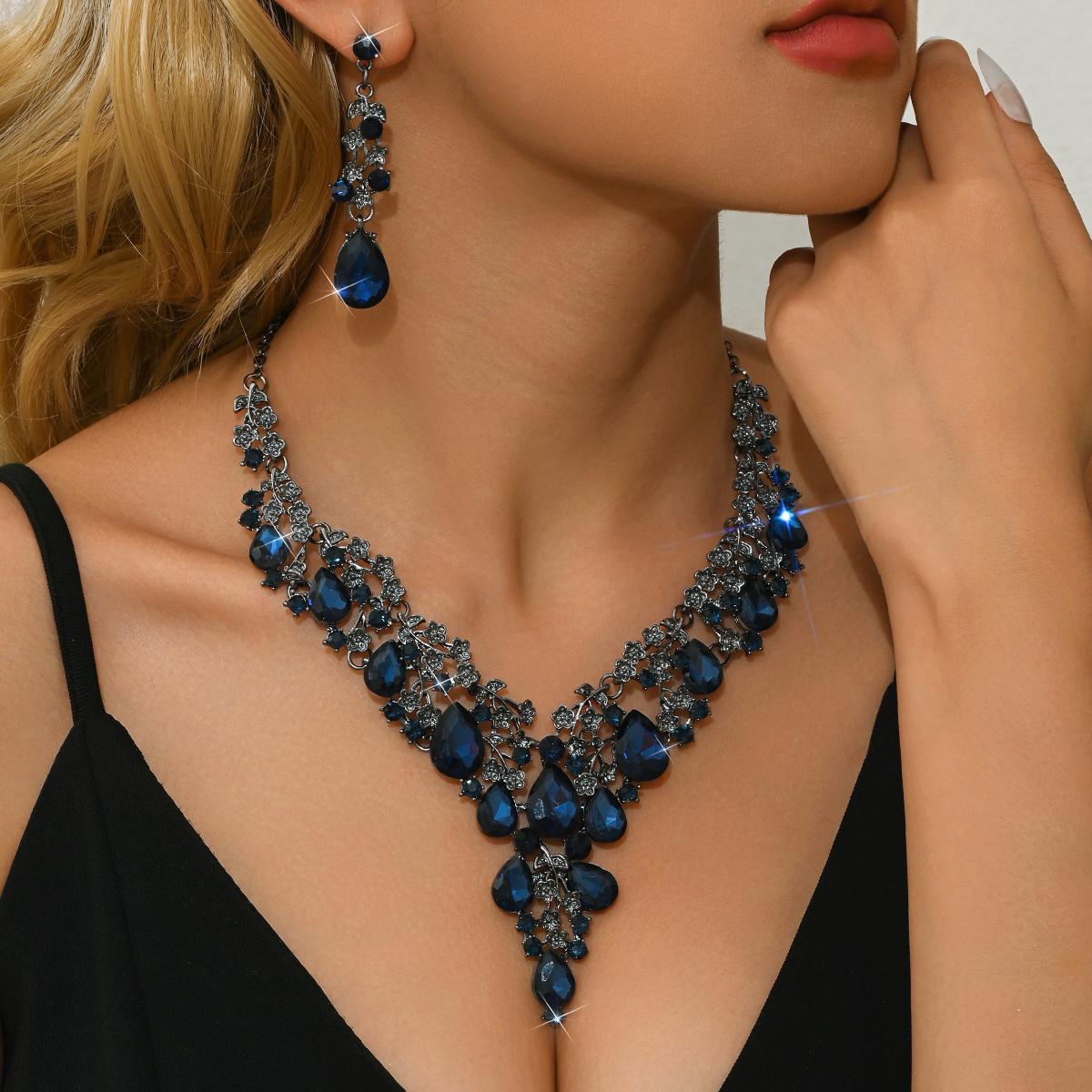Ensemble 2 Pièces Exagéré Goutte d'Eau Alliage Collier Boucles d'Oreilles Femmes Ensemble Deux Pièces Mariage Fête de Mariage Bijoux de Bal Cadeau Fête des Mères brown