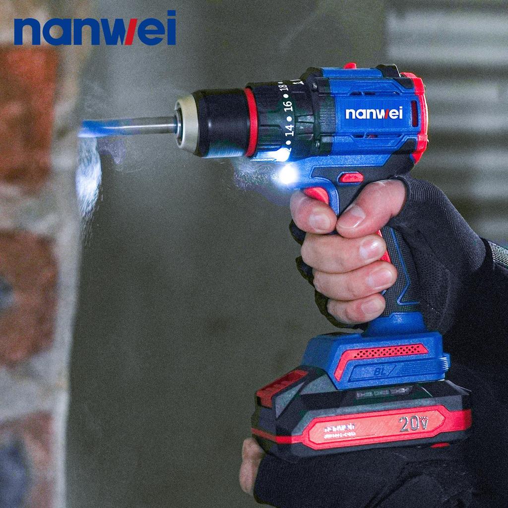 NANWEI 50 Nm 20V Electric Screwdriver with Impact Function, Brushless Motor