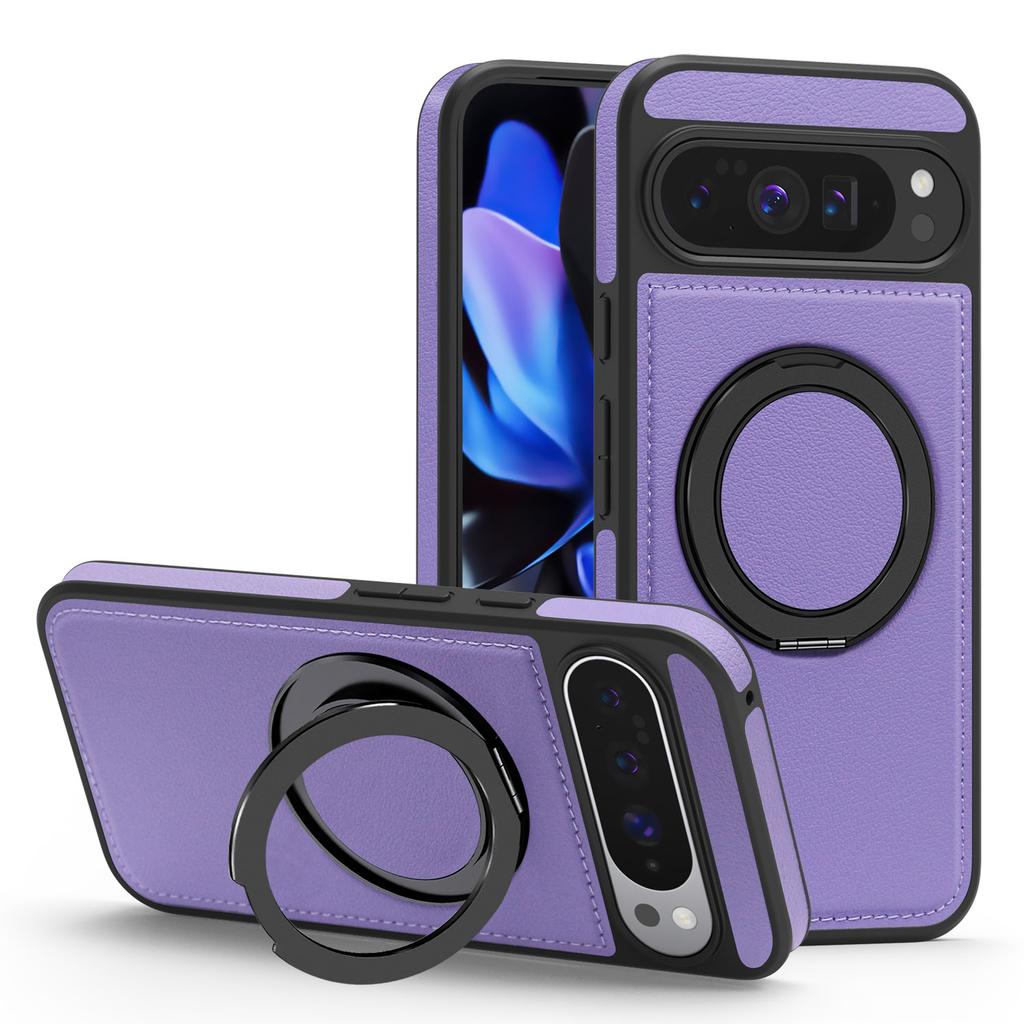 For Google Pixel 10 Pro XL Case with Ring Kickstand Compatible with MagSafe PU Leather Back Cover