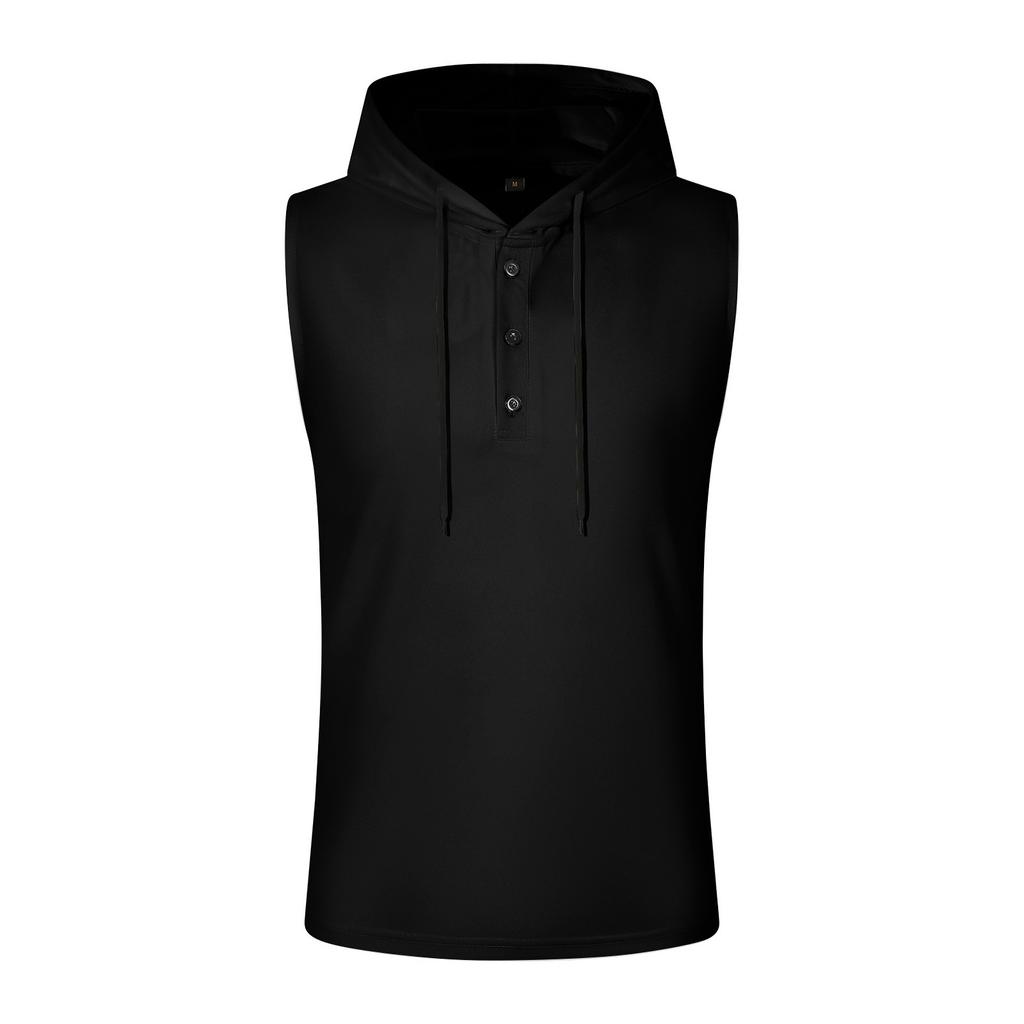 Men Sleeveless Hoodie Button Front Drawstring Hooded Tank Top Lightweight Pullover Casual Loose Fit Shirt for Everyday Wear