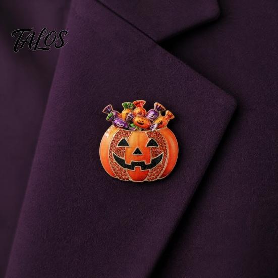 Halloween Clothing Accessory Pumpkin Candy Bowl Brooch, Rhinestone Women Accessories Holder Lapel Pin, Costume Jewelry Sparkling Pin