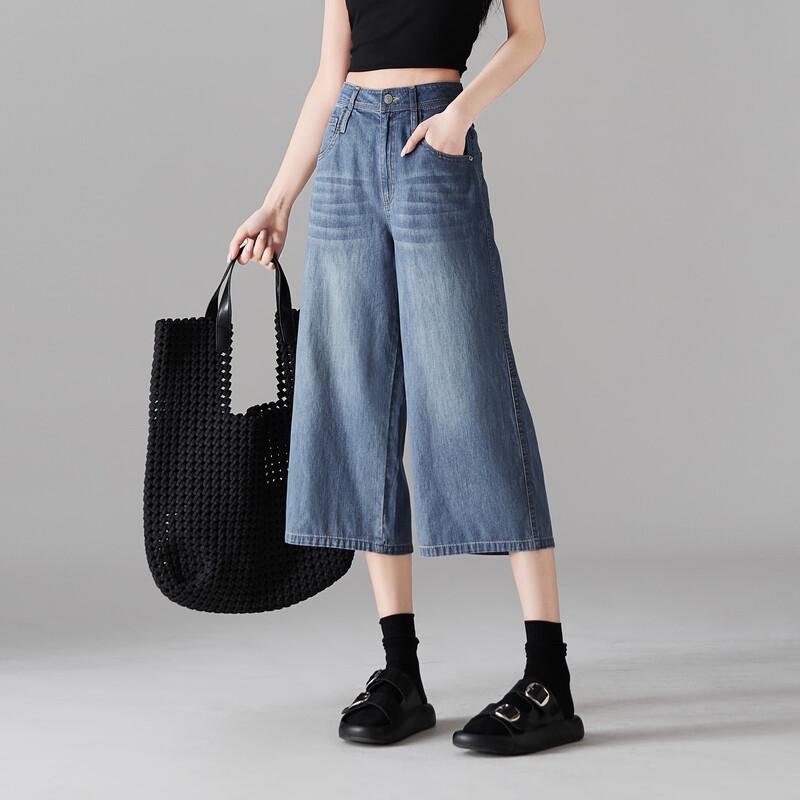 SOFSIL Women's Relaxed Fit Cotton Cropped Wide-Leg Jeans