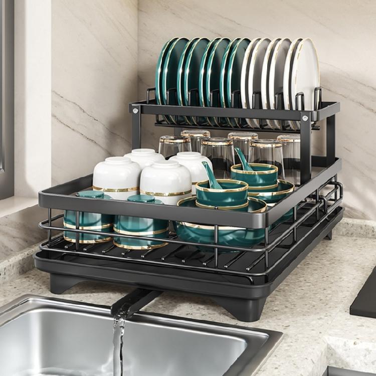 Spacious Double Deck Dish Drainer With Rustproof Finish And Firm Basel Dish Drying Rack For Safe Drying Of Tableware