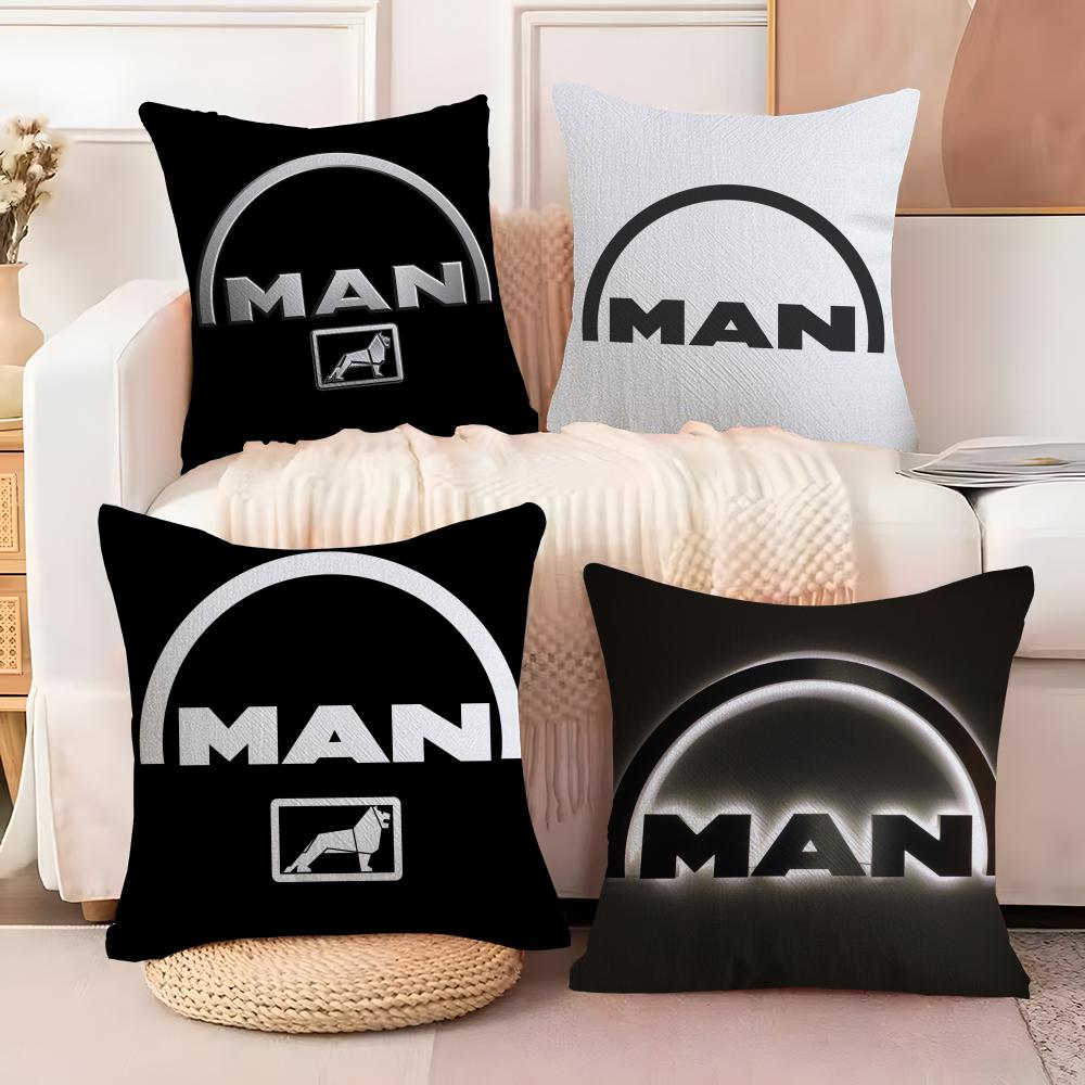 MMan Truck Logo Cushion Cover Natural Linen Organic Fabric DoubleSided Printing Sofa Home Decor Breathable Bed Pillow