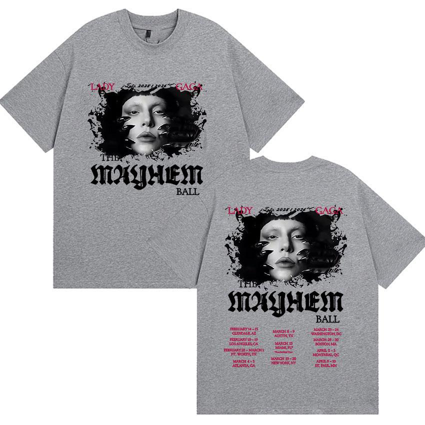 Lady Gaga The Mayhem Ball Album Tour 2025 Print T-Shirt Unisex Women Hip Hop Retro Style Cotton Oversized T Shirts Fans Streetwear