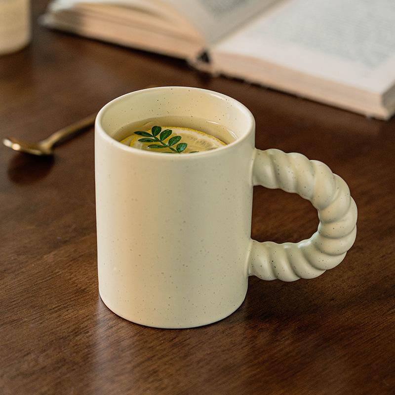 Mug Ceramic Cup Sesame Glaze Cup Large Capacity Coffee Cup Household Water Cup Twist Handle Straight Cup
