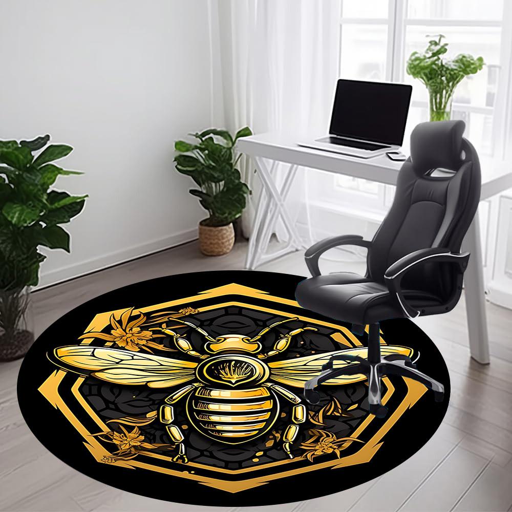 1PC Bee Honeycomb Office Round Area Rug, Mat Suitable For Office, Under Office Chairs Bedroom Living Room Home Decor, Room Deco